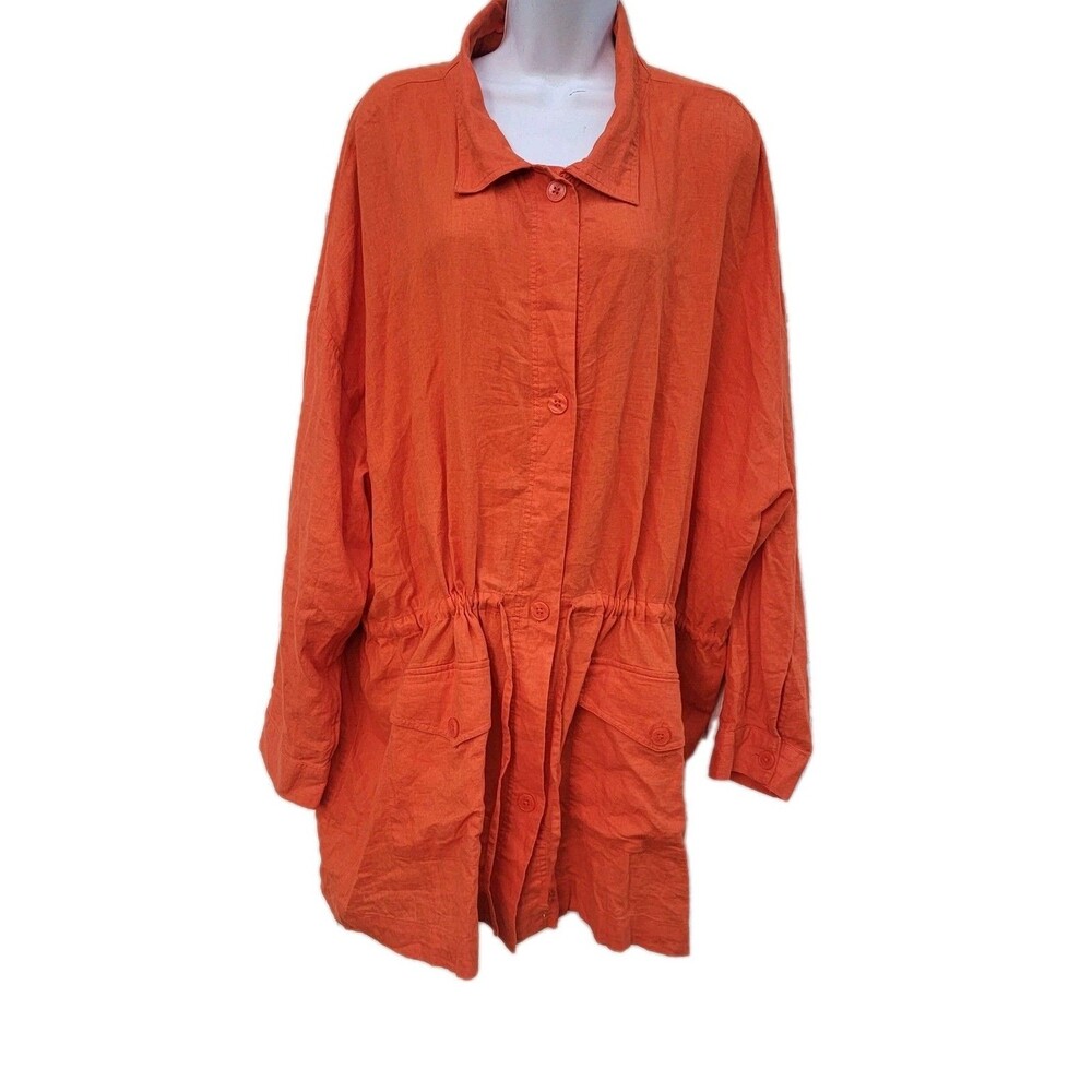 Peace Love World Orange Linen Blend Drawstring Waist Jacket, Cover-Up, Size 2X